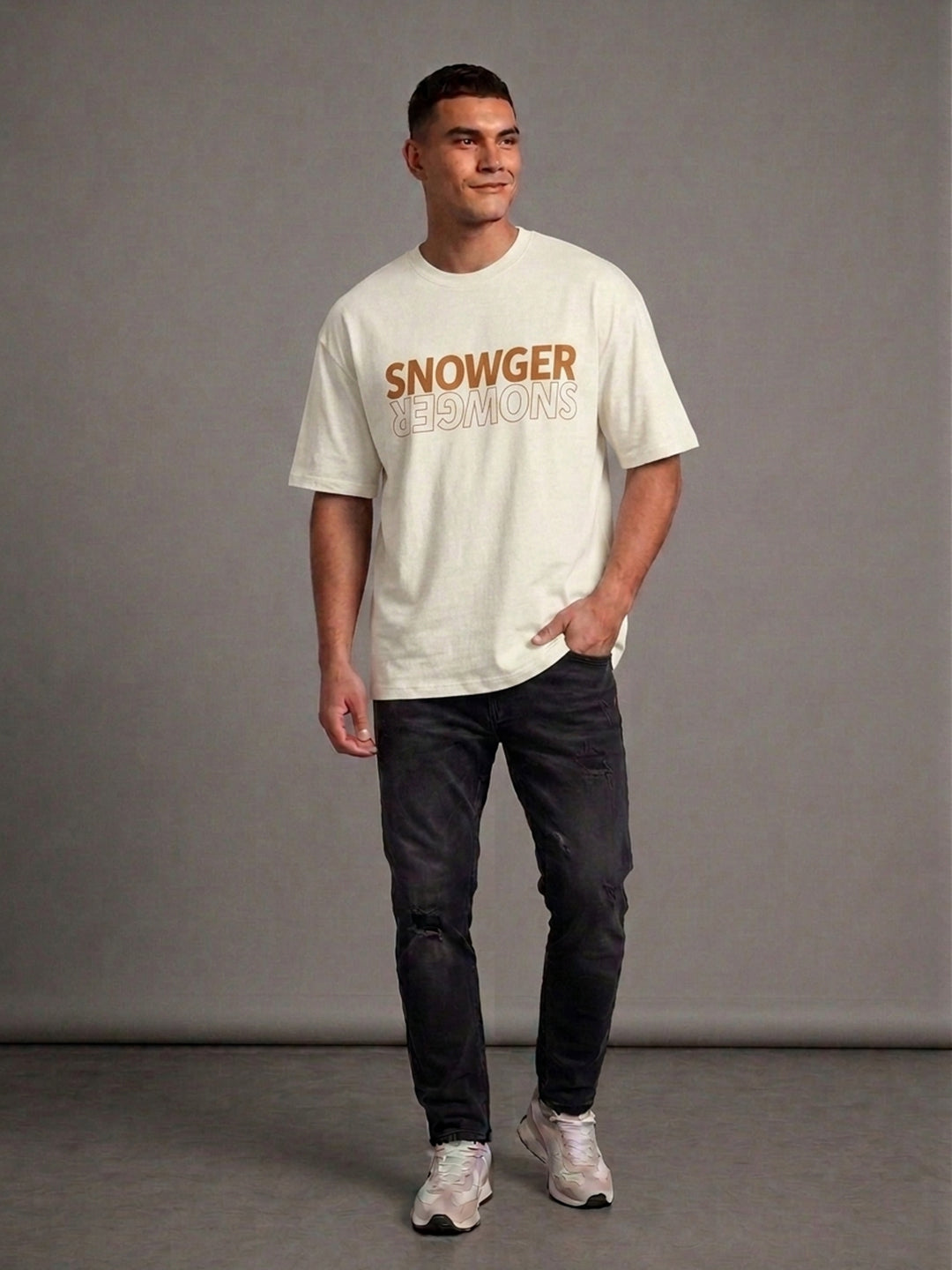 Relaxed Fit Printed Brown Tshirt